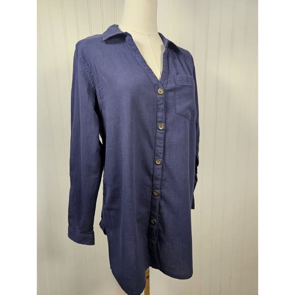 L.L. Bean Tops - L.L Bean Cloud Gauze Cover-Up Blouse Tunic Women’s Size S Organic Cotton Blue